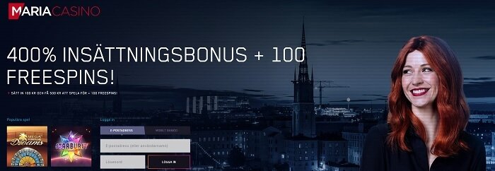 Maria Casino bonus på 400% och 100 free spins